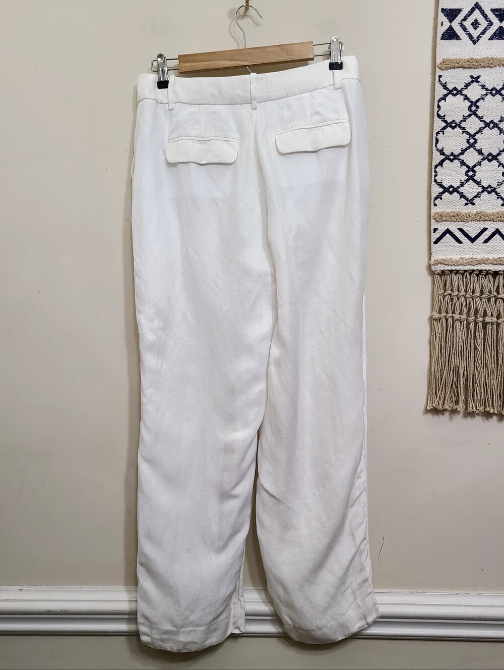 J.Crew White Linen-Blend Straight Leg Pleated Trousers Size 8 Petite - Picture 3 of 4
